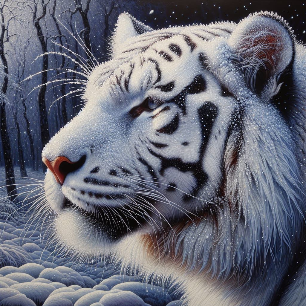 Majestic White Tiger in Winter Wonderland