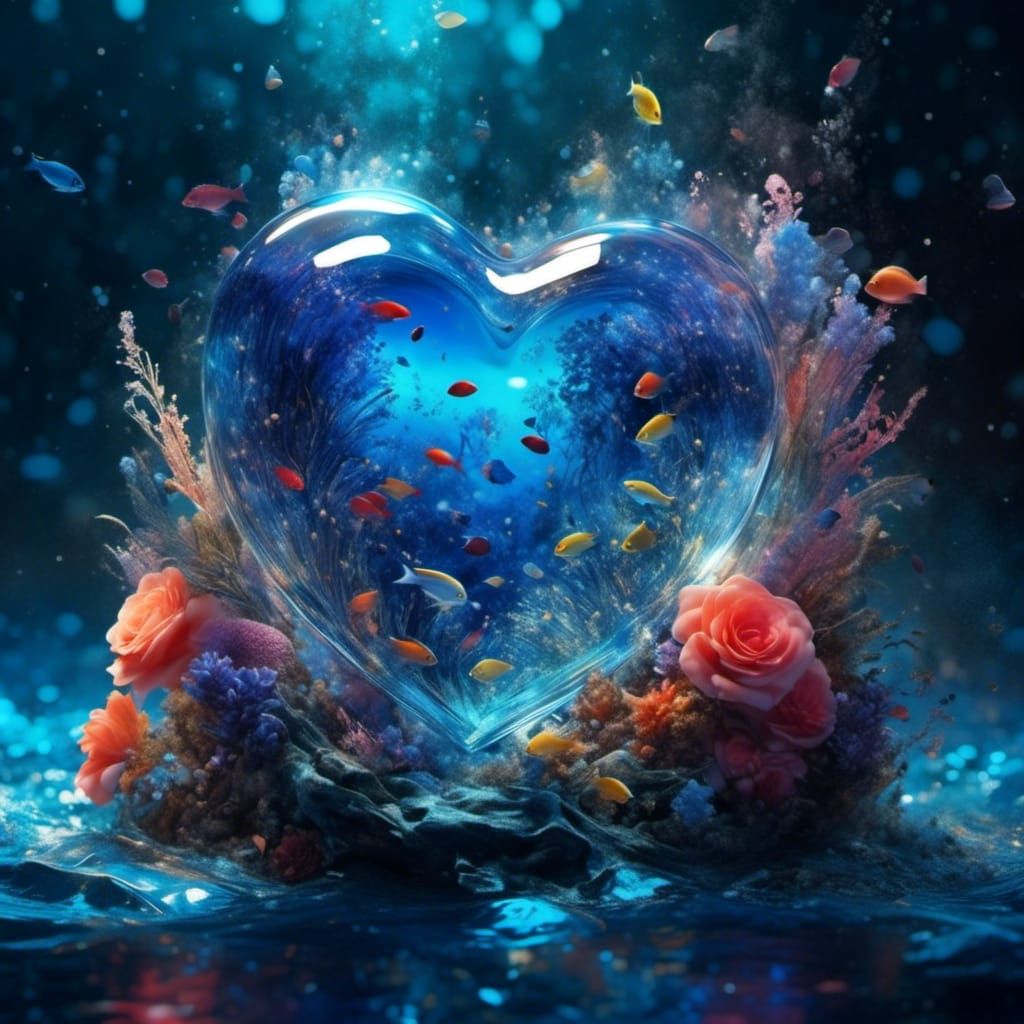 Magical Floating Heart with Vibrant Oceanscape