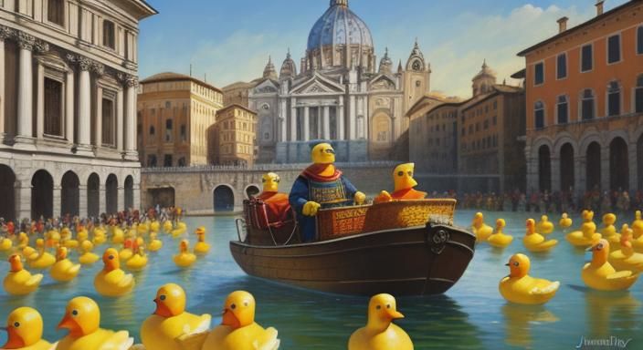 Rubber Duck in Rome: Oil Painting