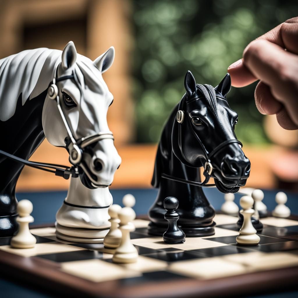 Chess Game: Black and White Horses on Board