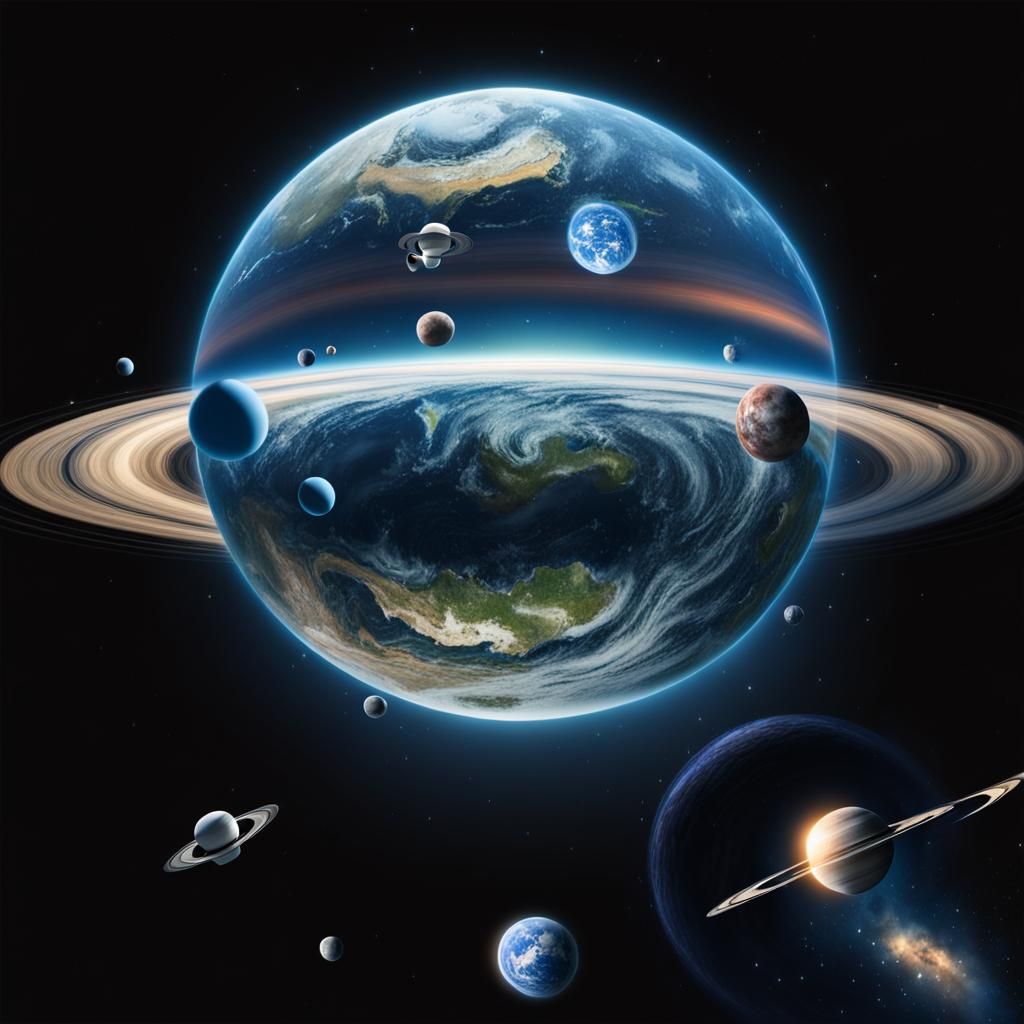 Surreal Multidimensional Universe with Planets in Space