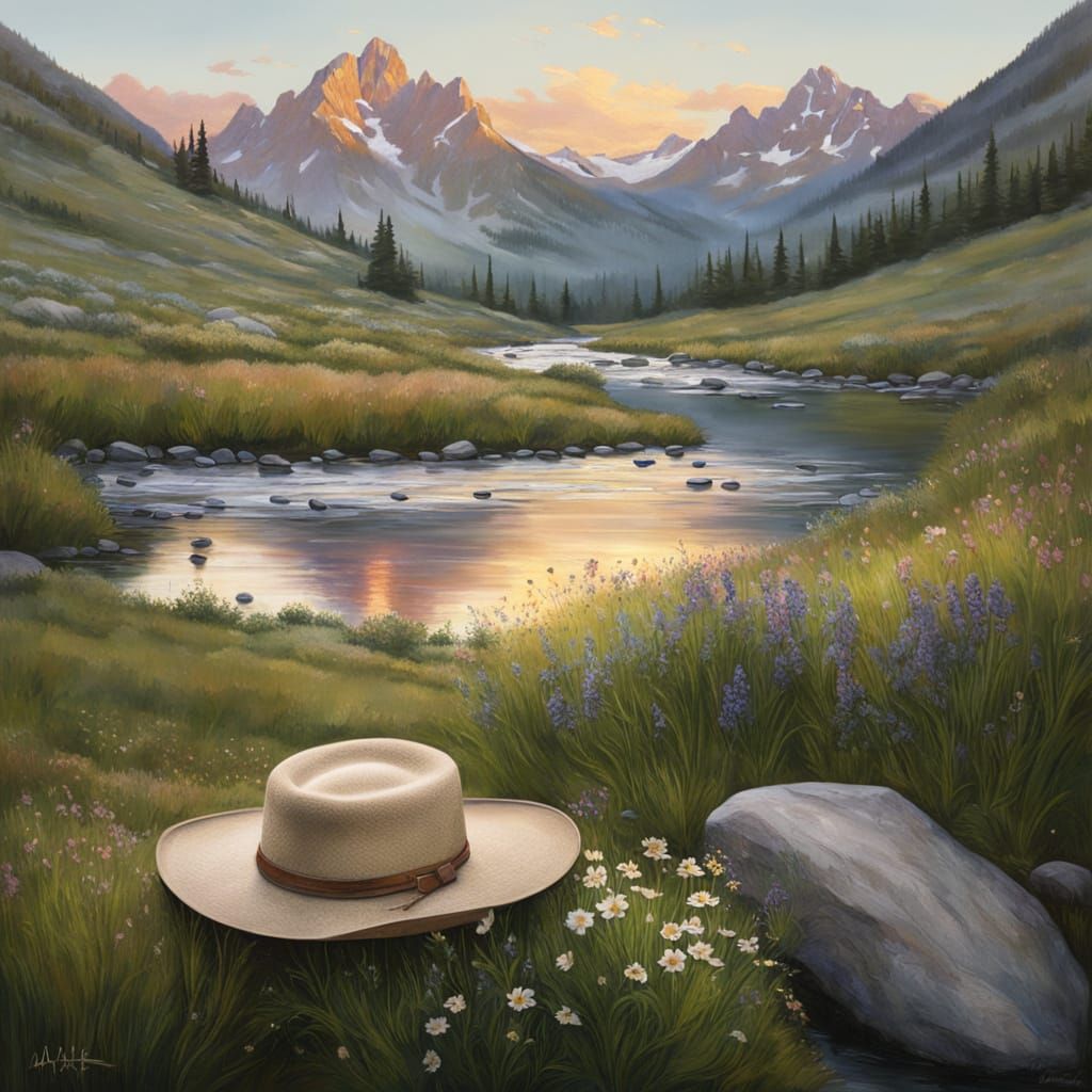 Golden Dawn Mountain Landscape with Reflection Hat