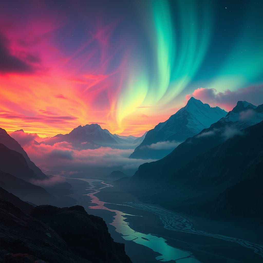 Icelandic Sunset with Swirling Aurora Borealis in 8K