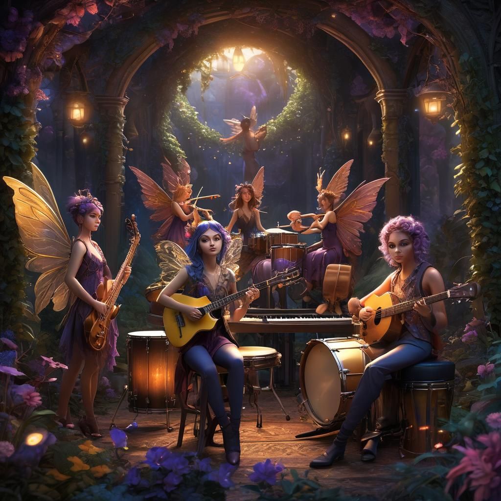Fantasy Fairy Band Concert in Digital Art Style