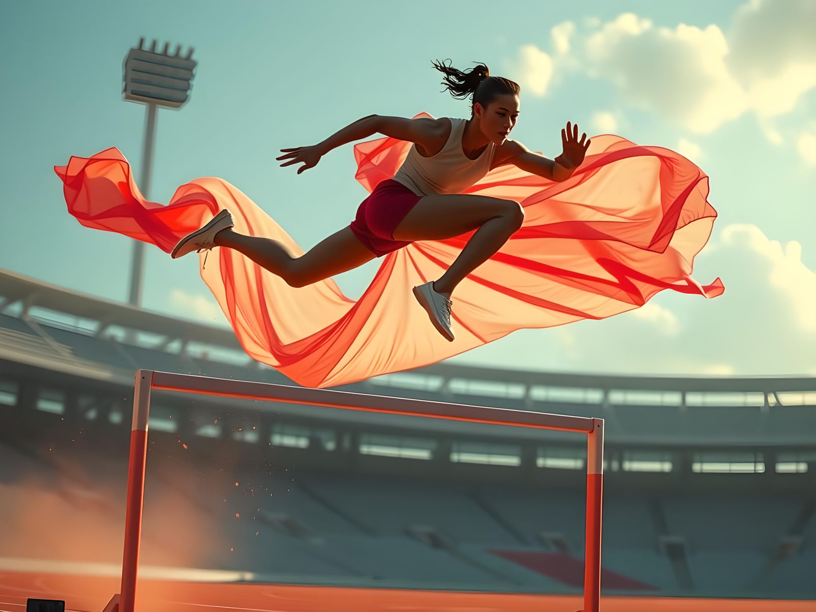 Runner Soars Over Hurdle in Cinematic Image