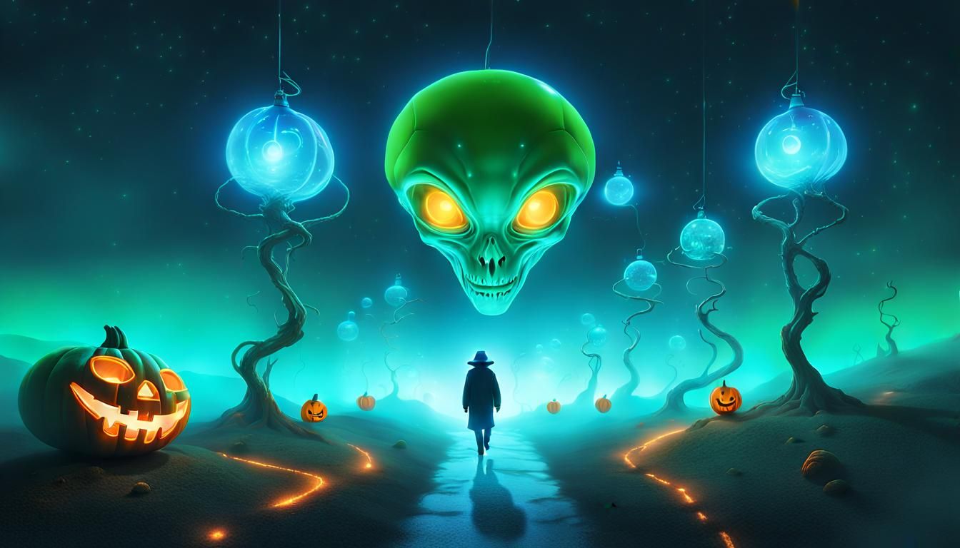 Alien Jack-o'-Lantern in Surrealist Dreamscape