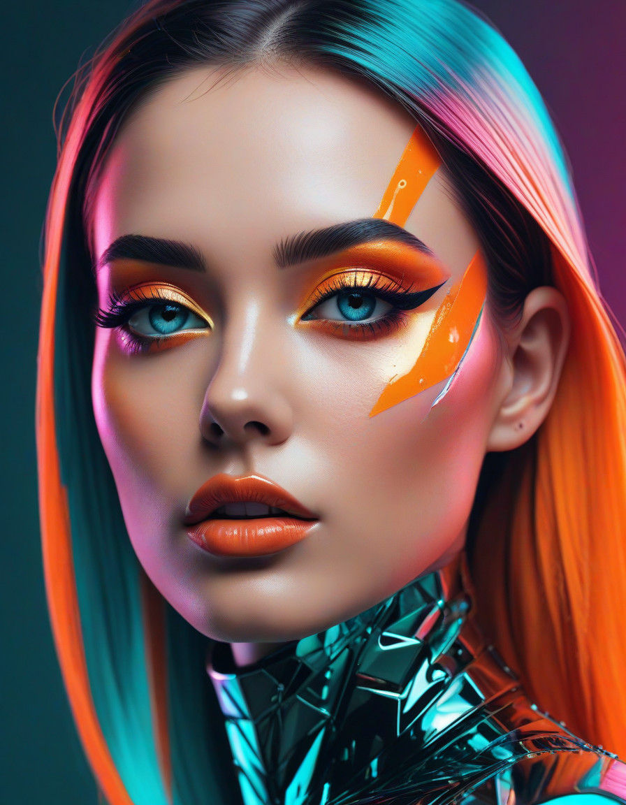 Surreal Pop Art Portrait in Neon Gradients and Glitch Distor...