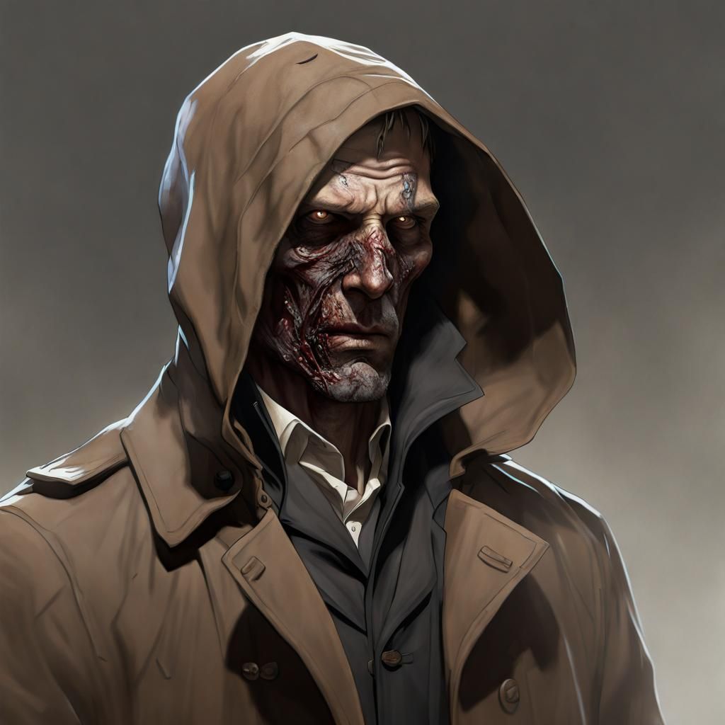 1930s Zombie Man Portrait in Art Nouveau Style