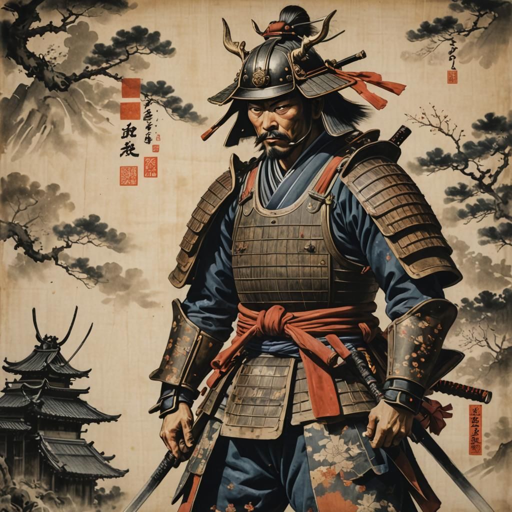 Samurai in Dye-Transfer Print Style