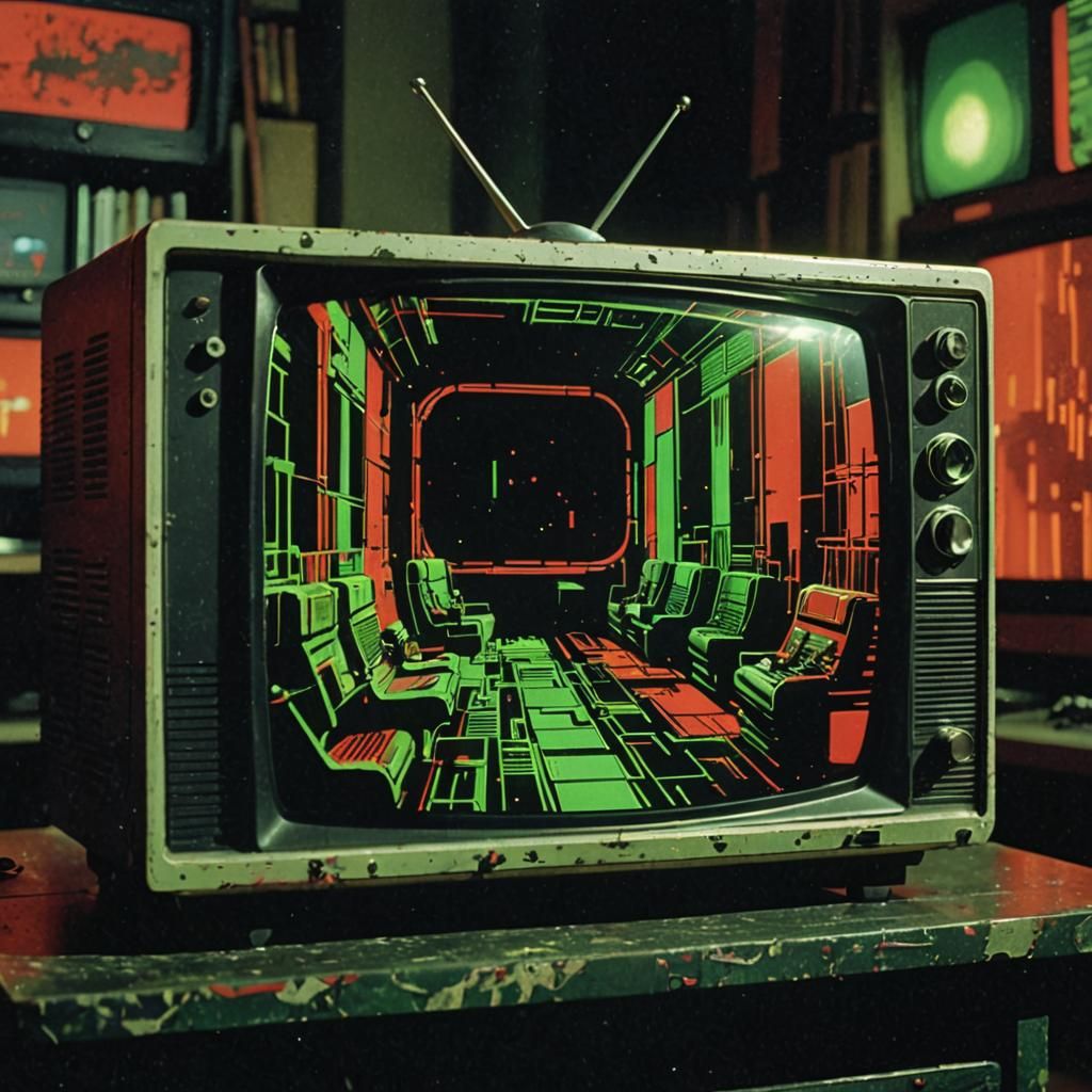 Glitched Sci-Fi Scene on Vintage Television