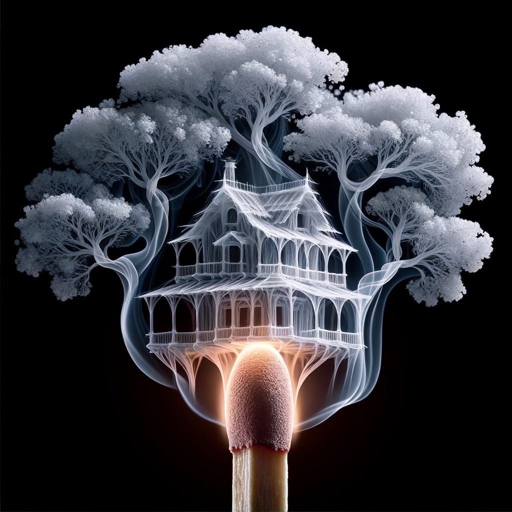 Translucent Smoke Treehouse Emerging from Match