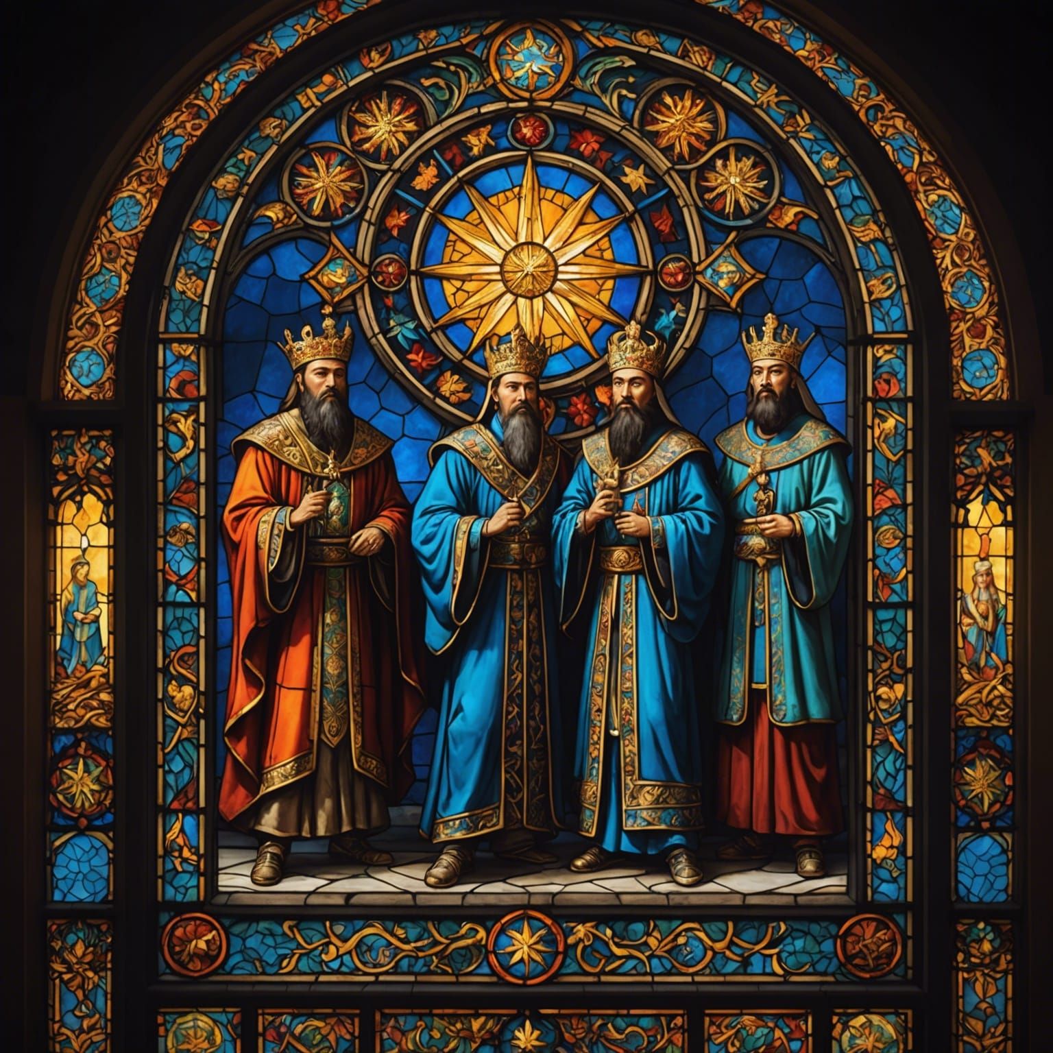 Stained Glass: Three Kings Follow a Star