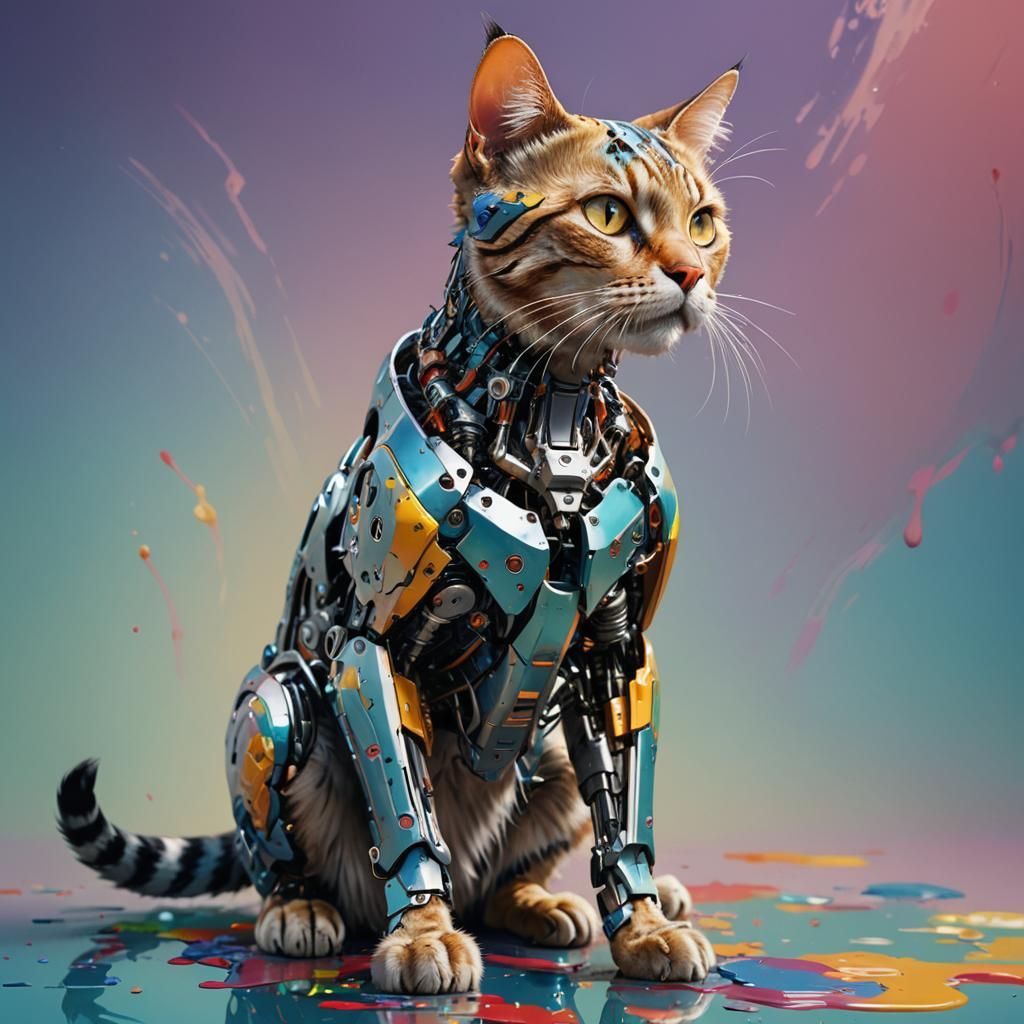 Hyperrealistic Robot Cat with Organic Head