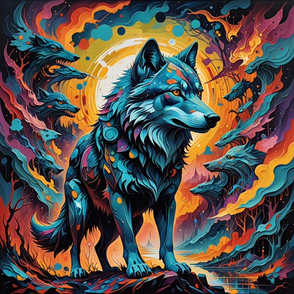 Psychedelic Wolf: Abstract Surreal Digital Art