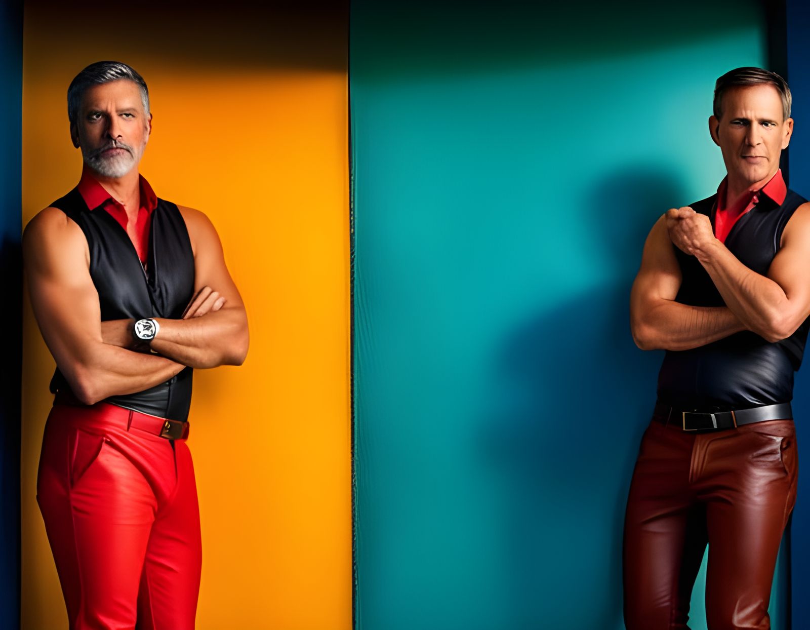 Playful Close-Up Portrait of Two Leather Daddies