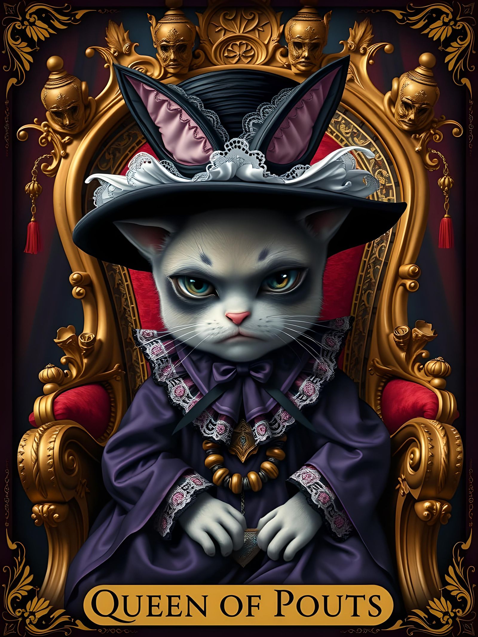 Queen of Pouts Tarot Card in Decorative Style