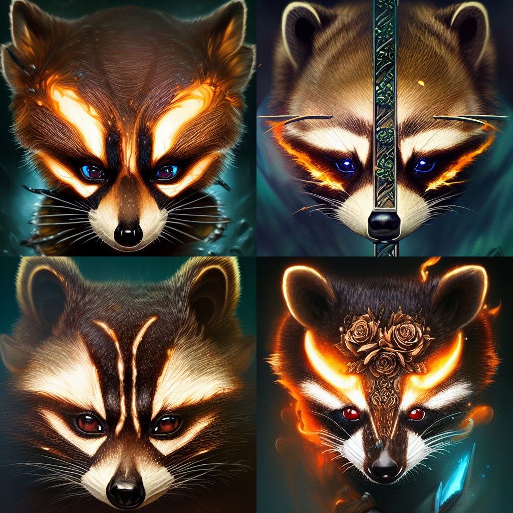 Fire Raccoon with Roses, Hyper-Detailed Digital Art