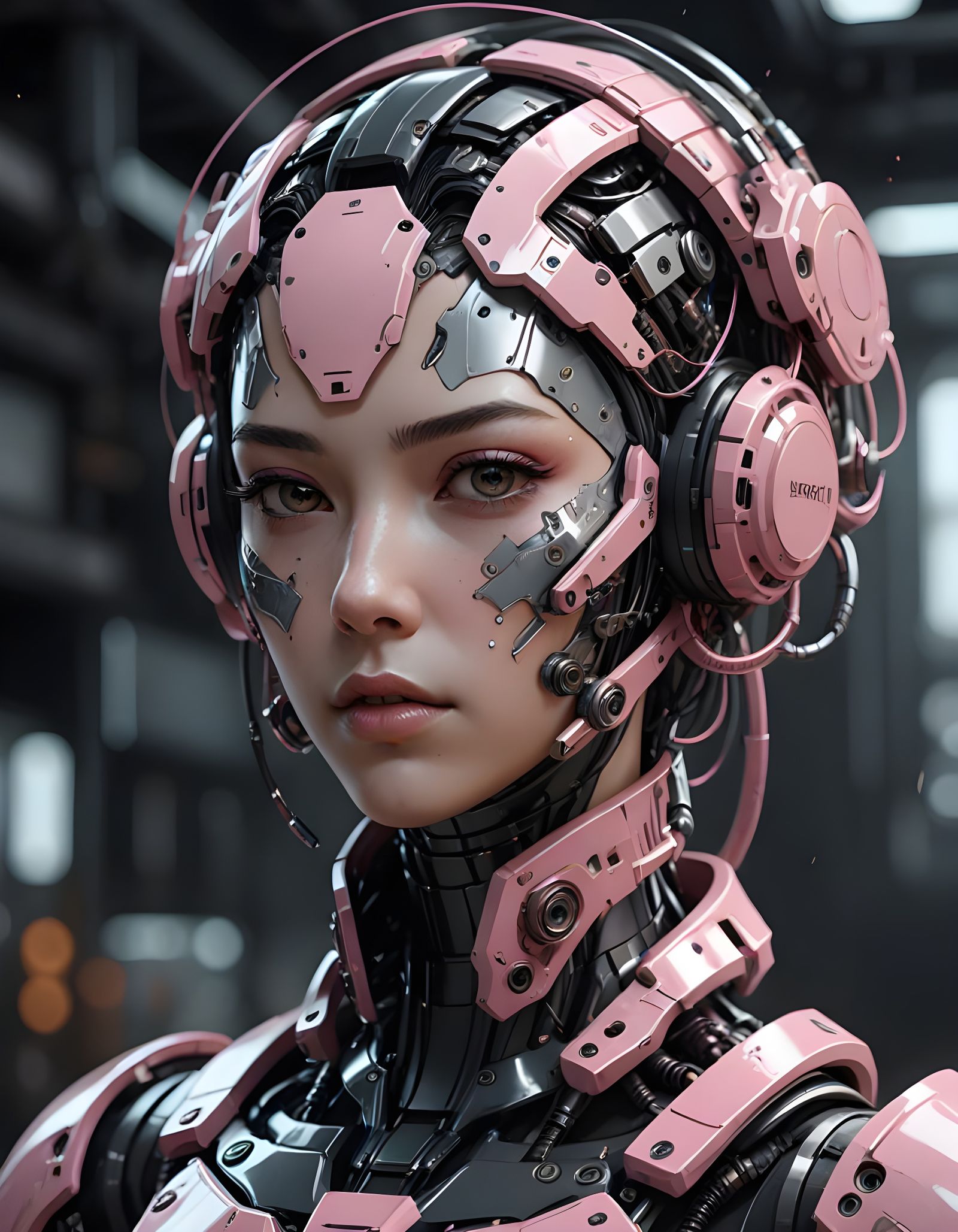 Cybernetic Woman in Muted Pink Tones