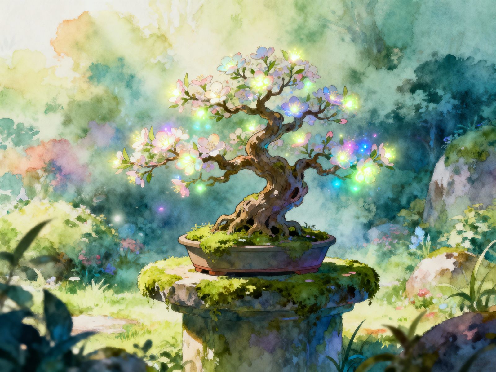 Animated Bonsai Tree in Otherworldly Garden