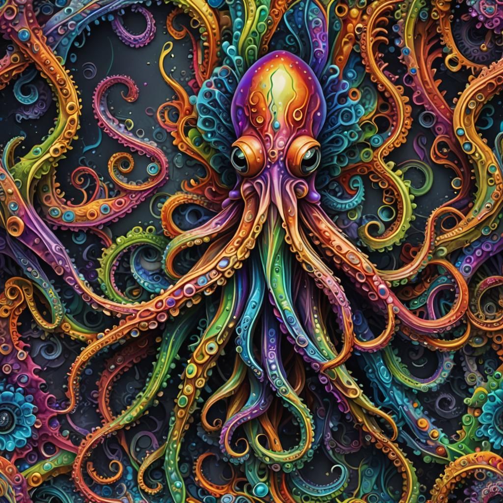 Psychedelic Rainbow Squid with Fractal Details