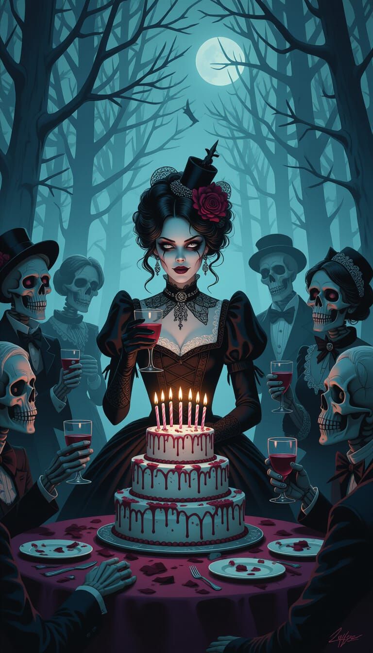 Gothic Zombie Birthday Party in Foggy Forest
