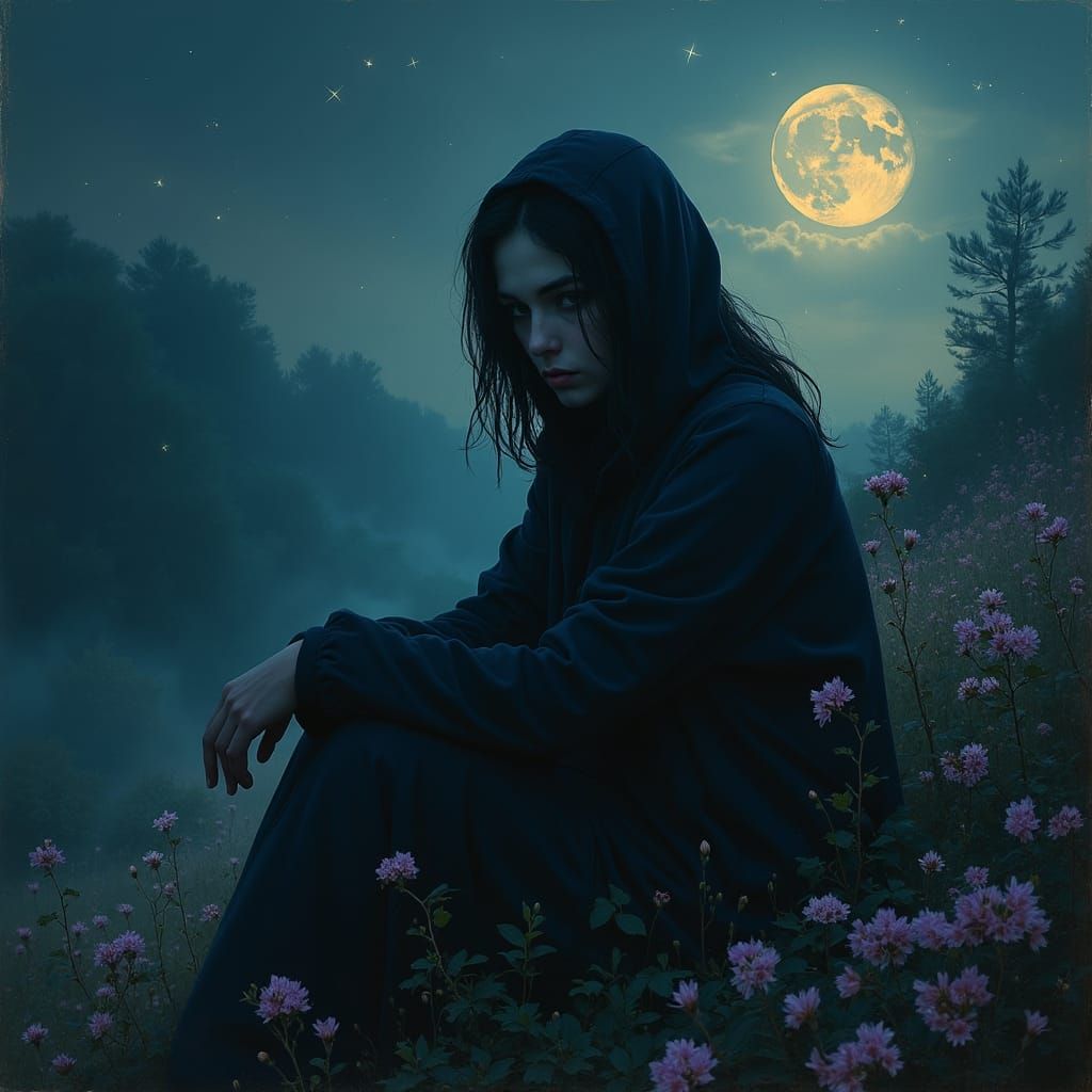 Dreamscape Figure in Moonlight, Surreal Emotional Portrait