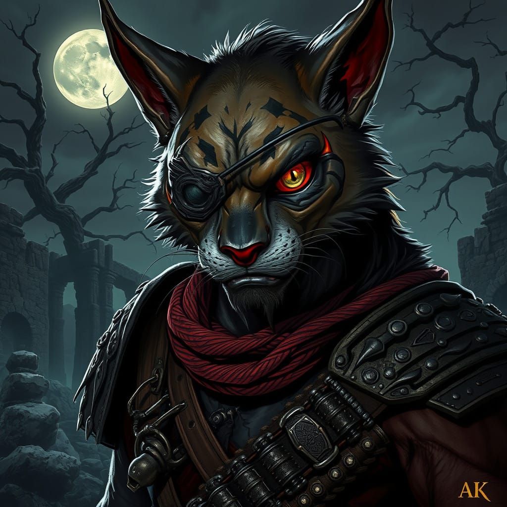 Mysterious Khajiit Rogue Under Moonlit Ruins