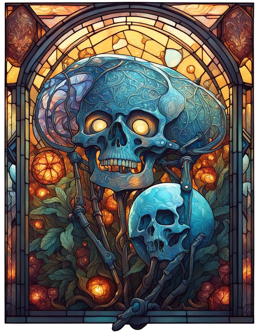 Stained Glass Skeleton Tarot Card