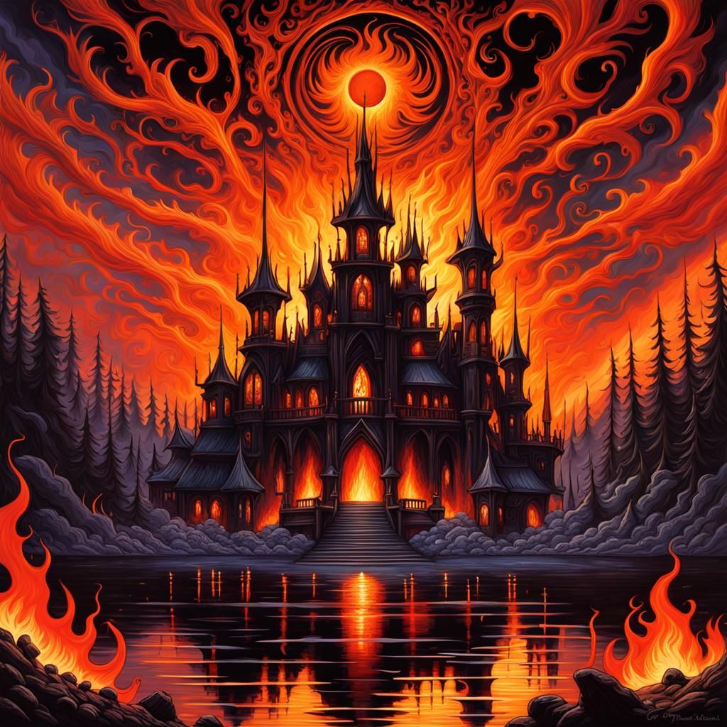 High Gothic Fire Lake in Tim Burton Style