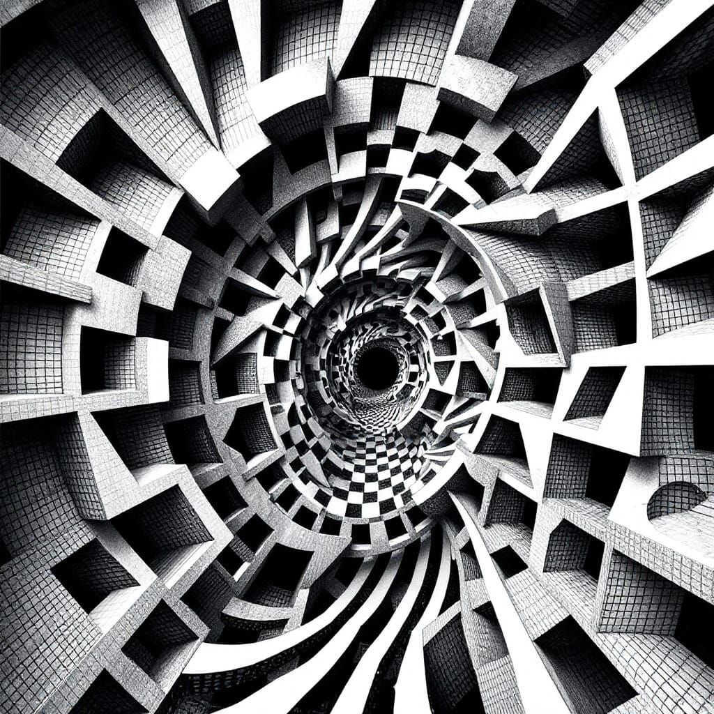 Mind-Bending Impossible Architecture in Op Art Style