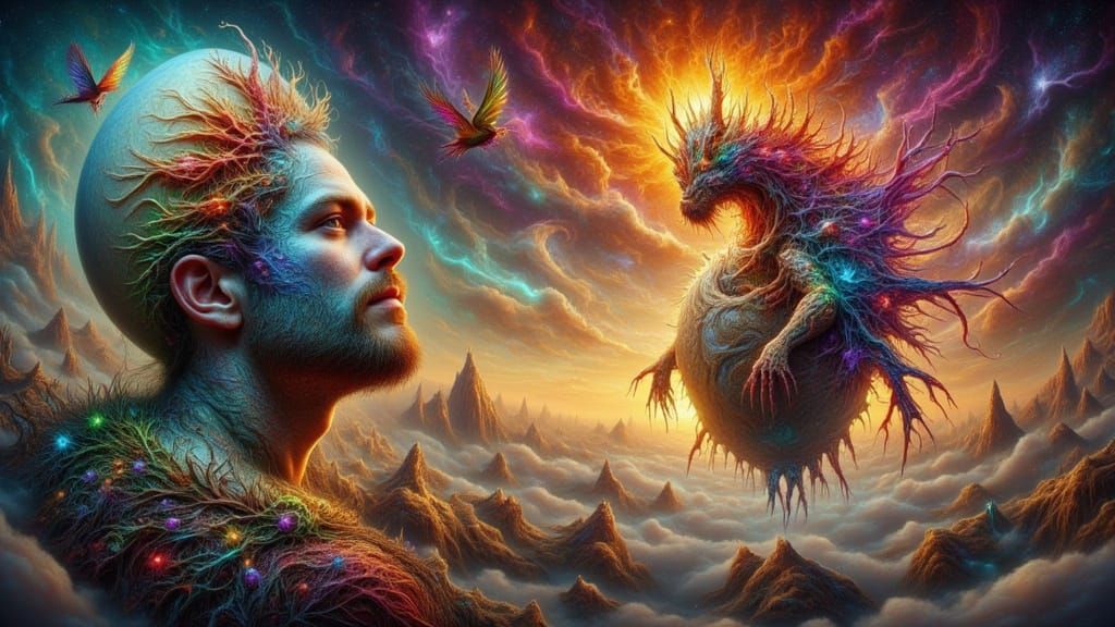 Surreal Hatching on Floating Island in Storm