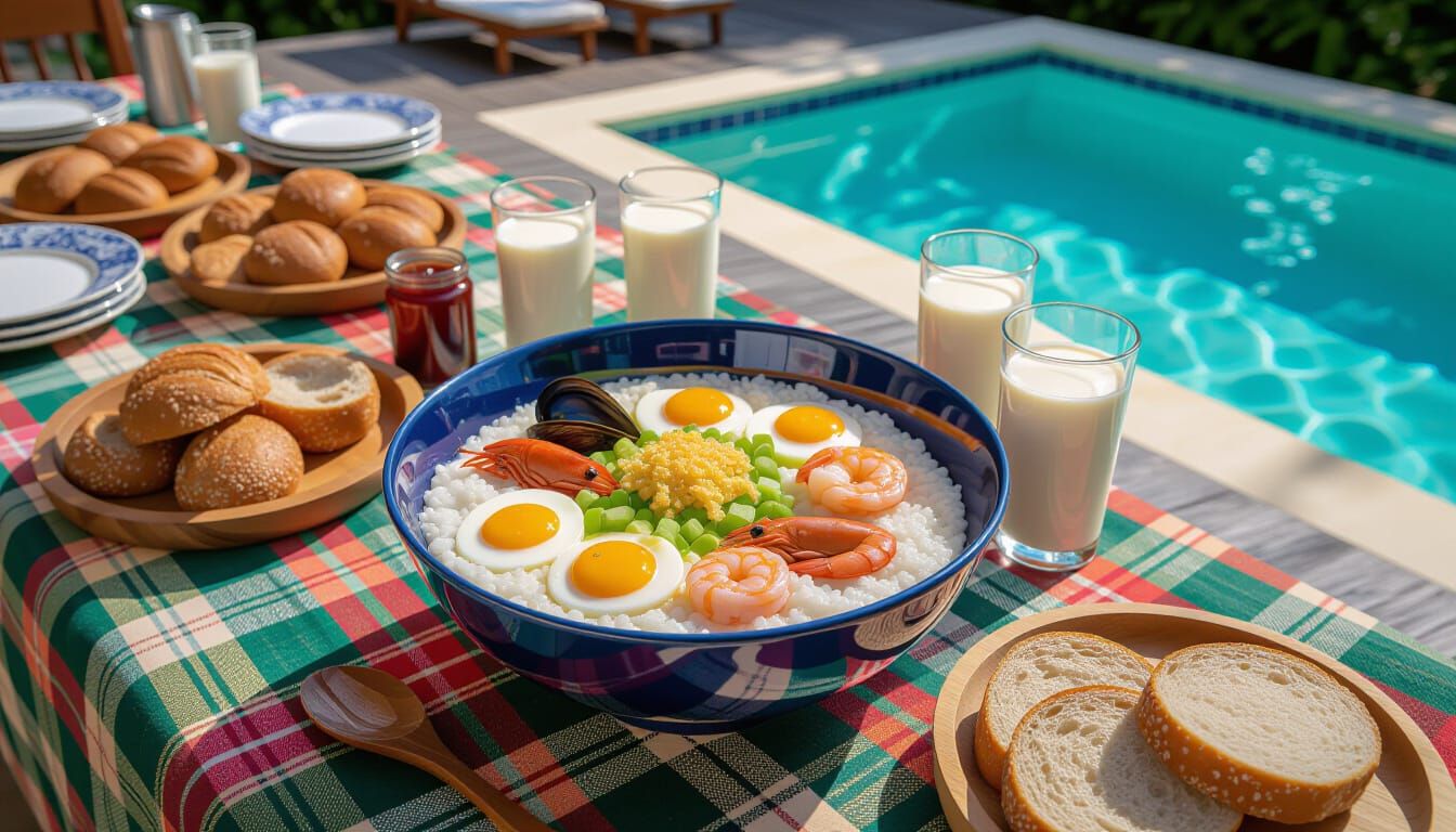 Victorian Table Setting With Hearty Rice Porridge Dishes