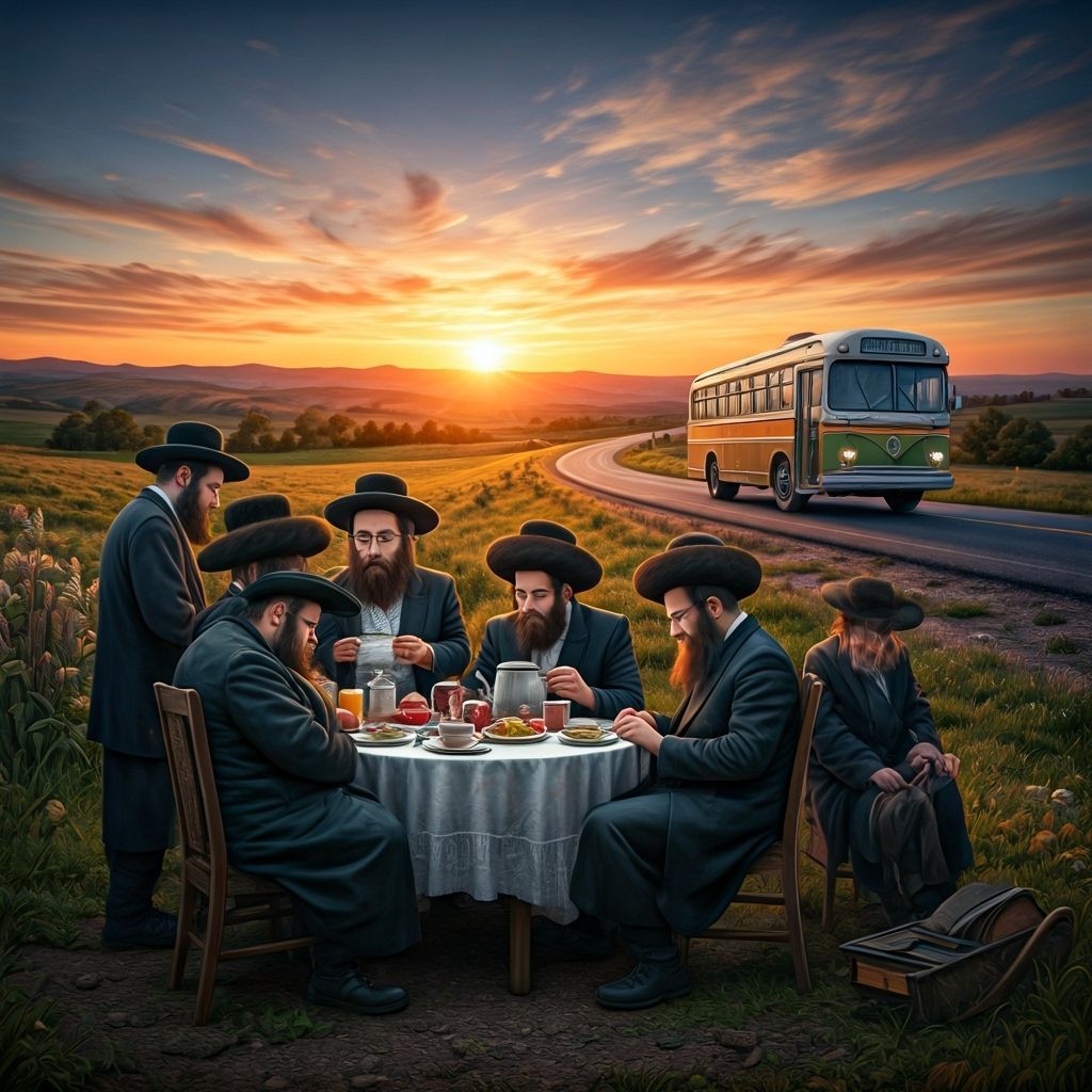 Hasidic Gathering at Sunset: Golden-Age Americana