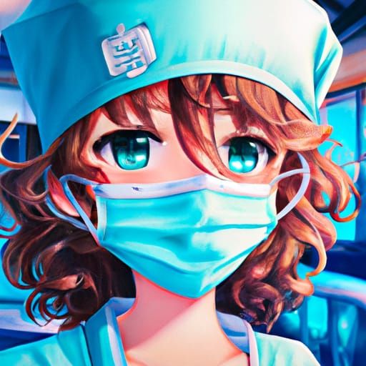 Cute Surgical Nurse in Anime Key Visual Style