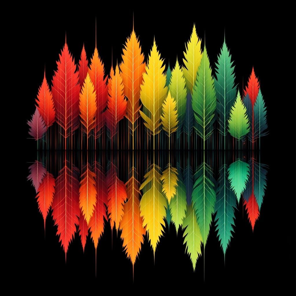 Colorful Forest Reflection in Stylized Digital Illustration