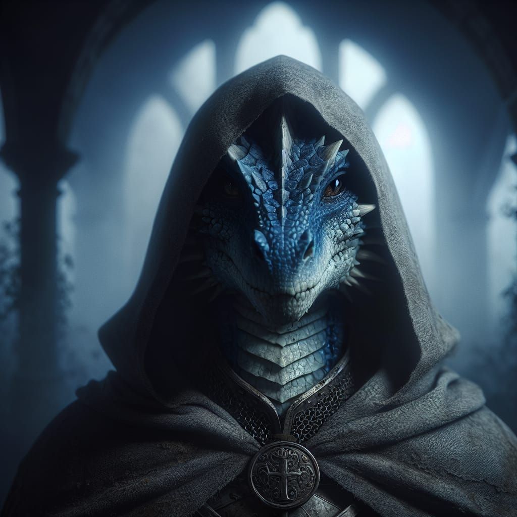 Blue Dragonborn Paladin in Ethereal Romantic Style