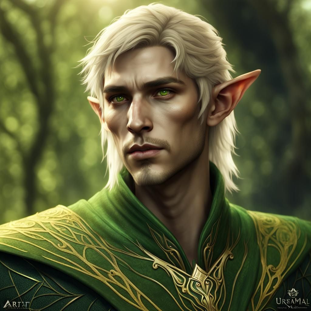 Handsome Green Elf with Yellow Eyes, Digital Art