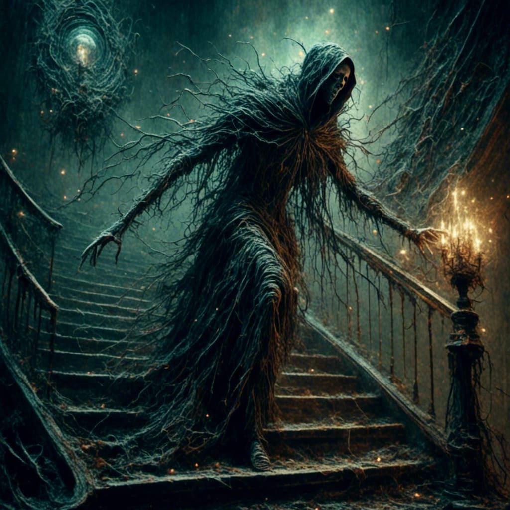 Gothic Horror Wraith Descends in Ominous Starlight