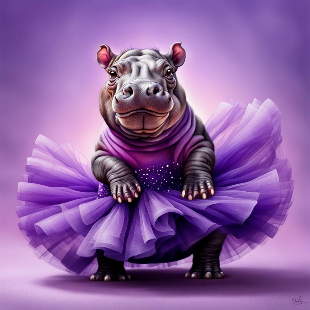 Vibrant Hippo in Lavender Tulle Gown