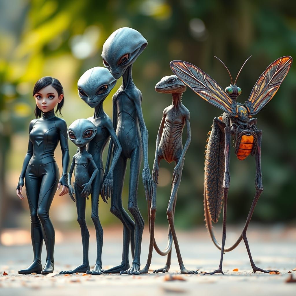 Diverse Alien Family Portrait in Detailed Digital Art