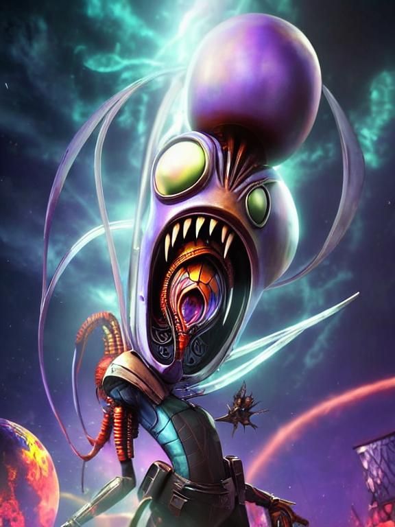 Cartoon Alien Arrested for Speeding: 3D Render