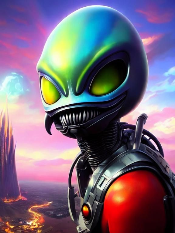 Cartoon Alien Arrested for Speeding: 3D Render