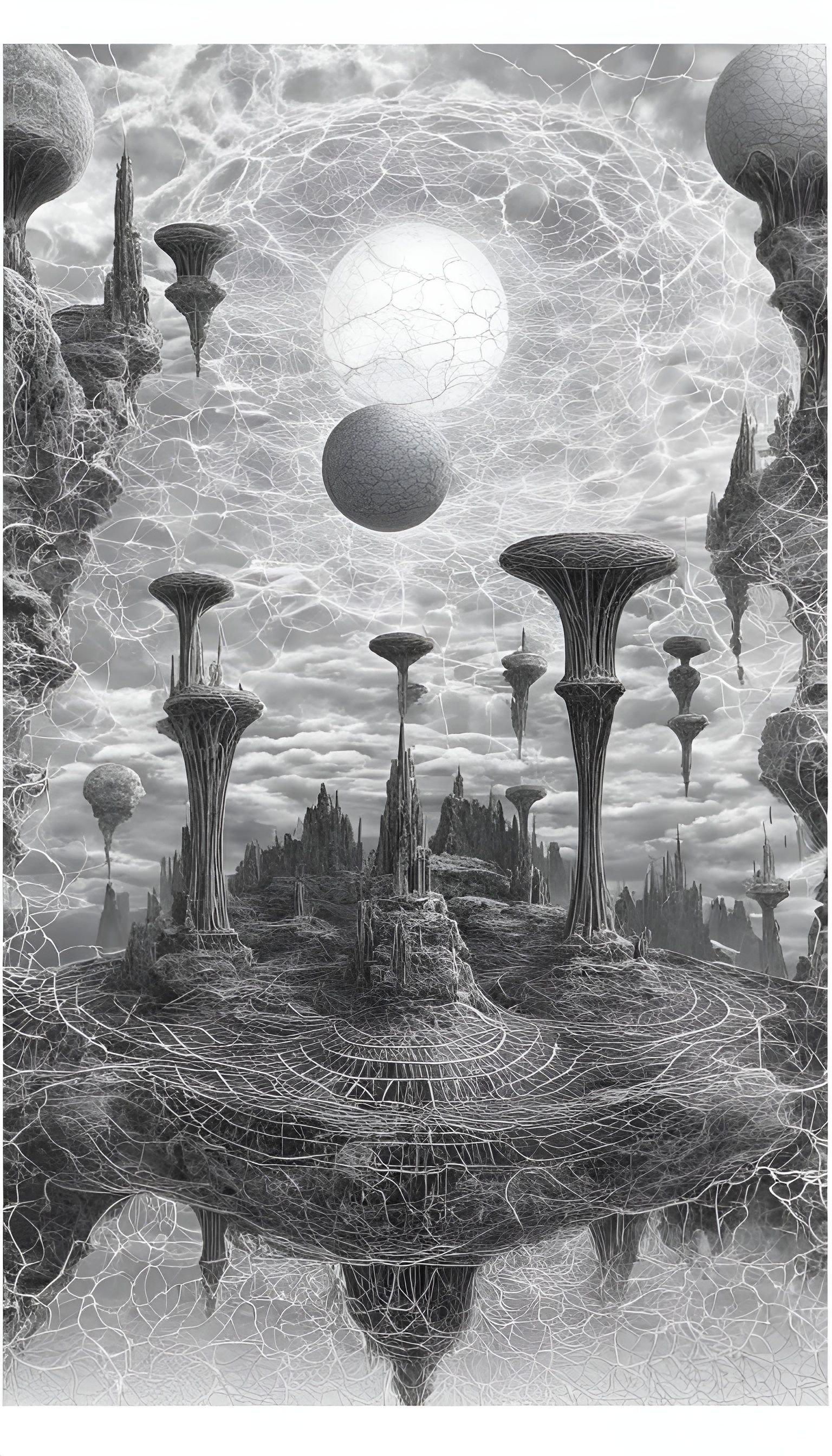 Surreal Alien Landscape with Floating Islets in 3D
