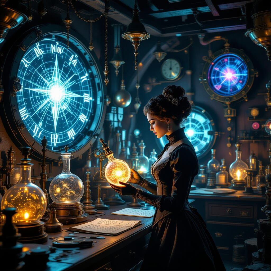 Victorian Lab with Tesla Coils and Alien Artifact