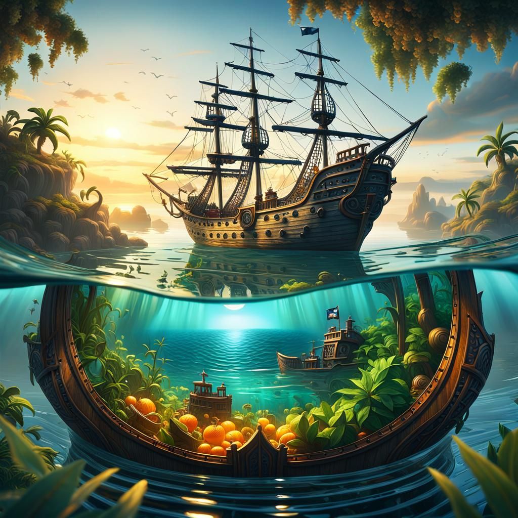 Pirate Ship in a Bottle: Fantasy Concept Art