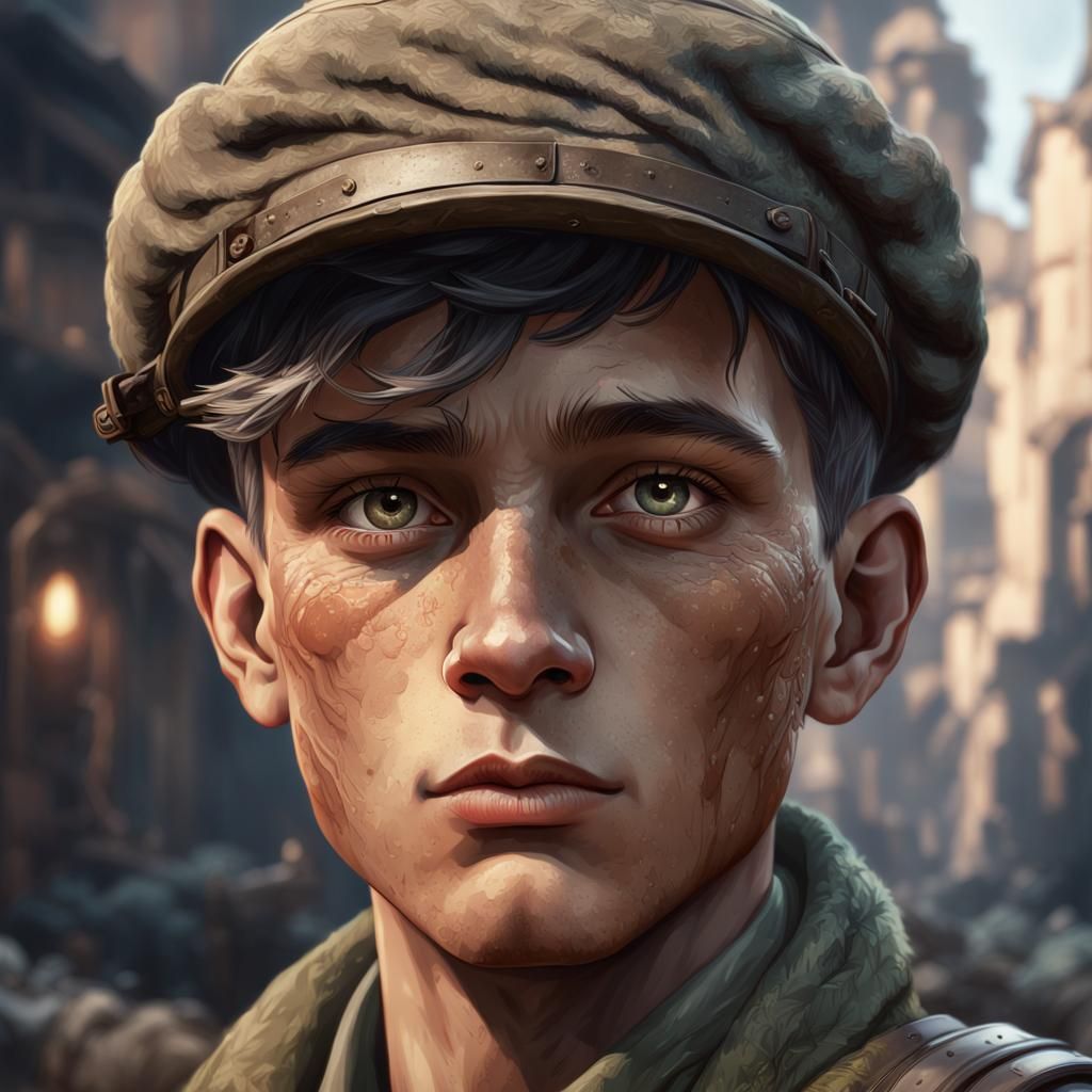 World War II Boy Portrait in Digital Art Style