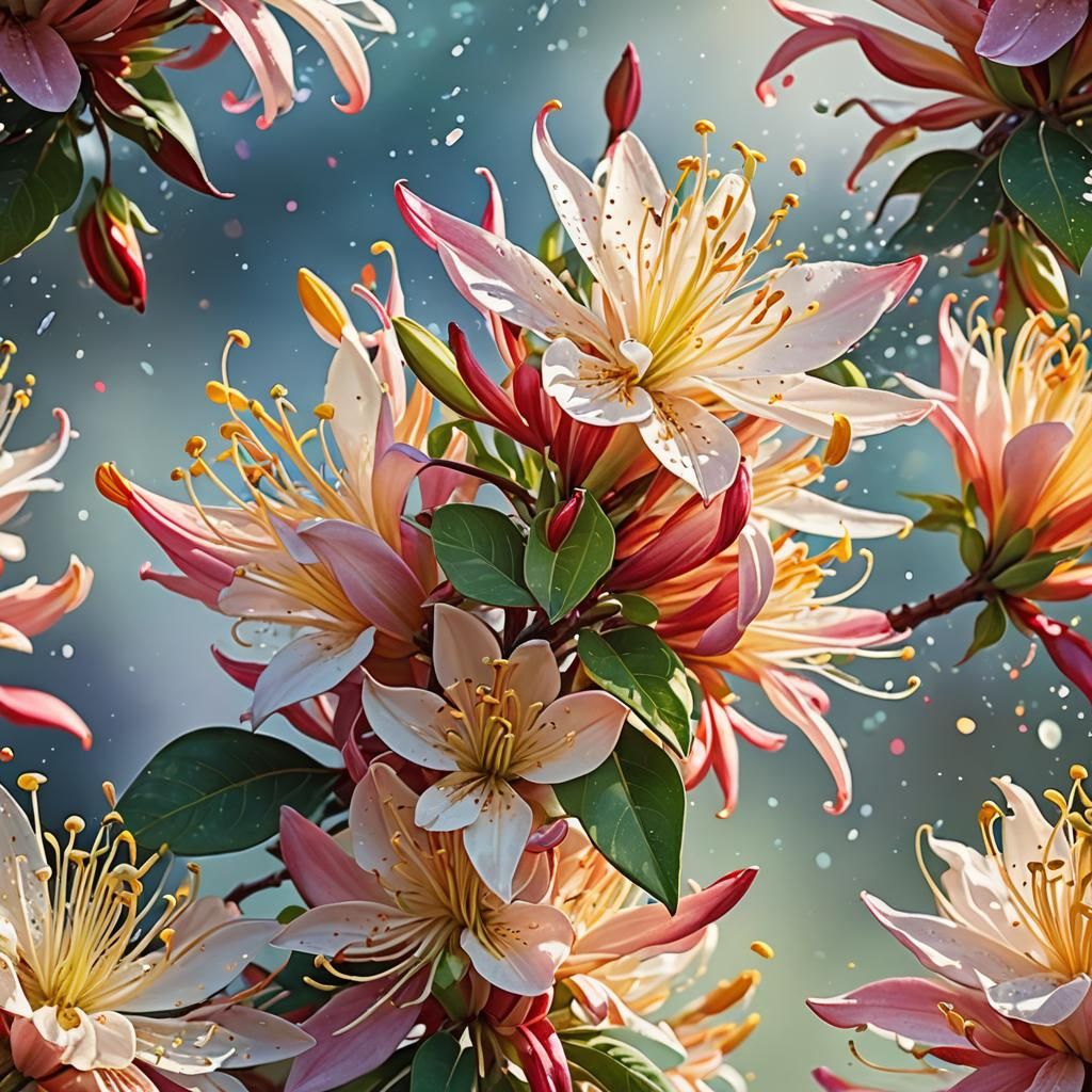 Hyperrealistic Honeysuckle Blossom in Sunshine