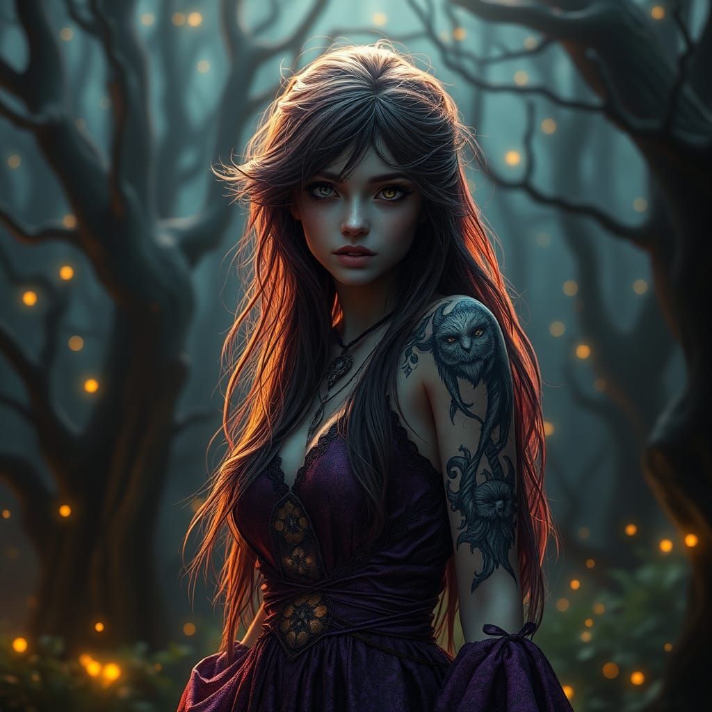 Mystical Faerie in Twilight Forest, Dark Fantasy Art