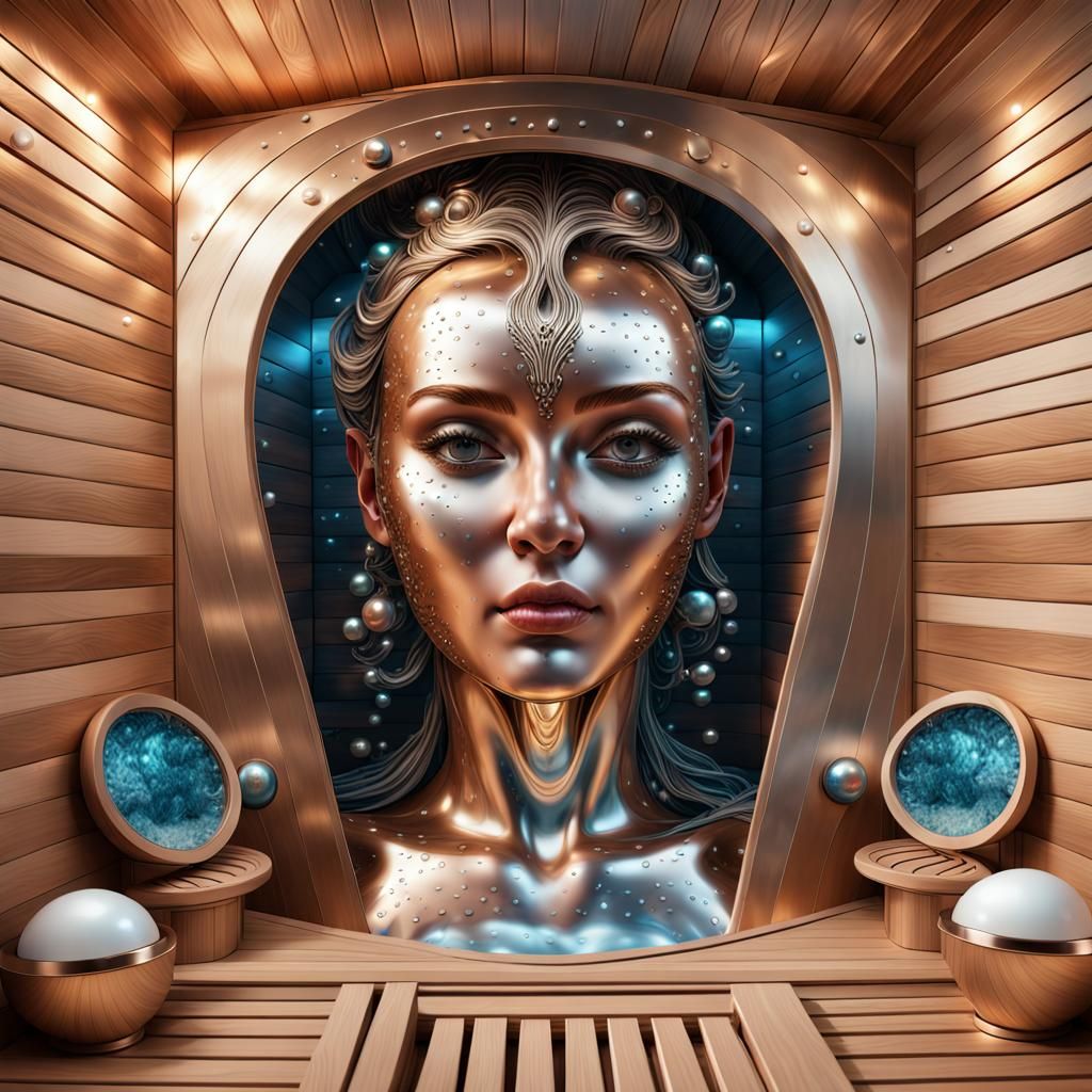 Futuristic Metallic Sauna with Humanoid Figure