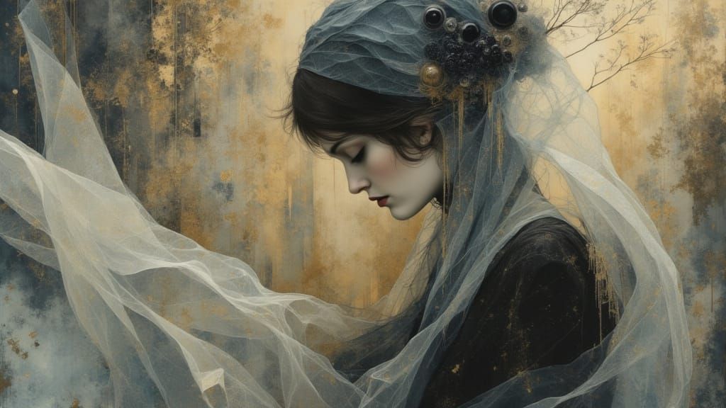 Ethereal Figure Behind Shimmering Veil